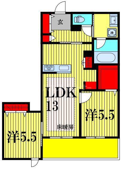 プレミアメゾン(2LDK/2階)の間取り写真