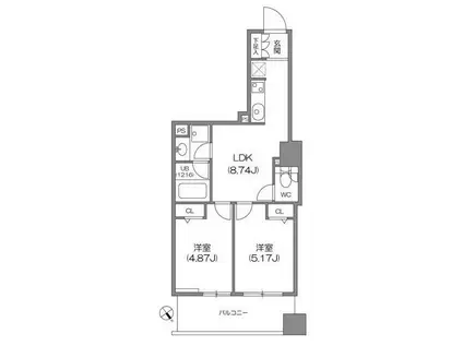 ルクレ新川レジデンス(2DK/13階)の間取り写真