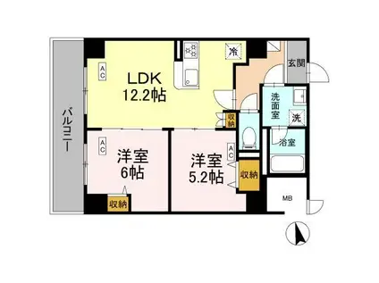 カスタリア西船橋II(2LDK/2階)の間取り写真