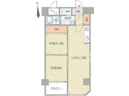 おおきに大阪天満サニーアパートメント(2LDK/6階)の間取り写真