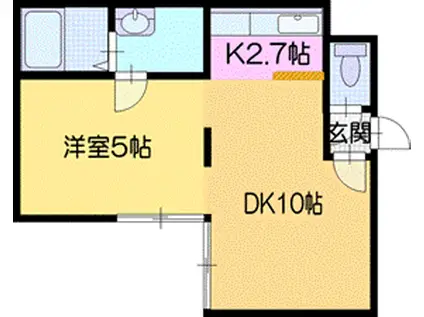 ドゥエ カーサ コモド(1LDK/2階)の間取り写真