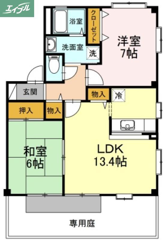 フォブール当新田C(2LDK/1階)の間取り写真