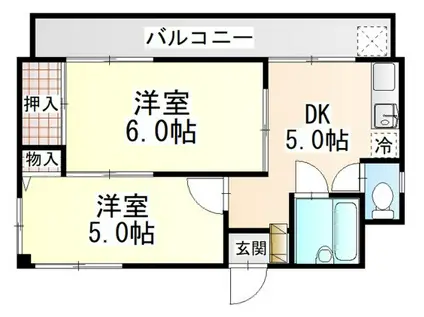 ハイム宮本(2DK/2階)の間取り写真