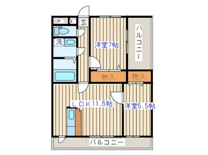パルティール中山(2LDK/3階)の間取り写真