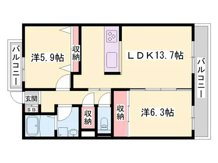 ハーモニー三幸II(2LDK/2階)の間取り写真