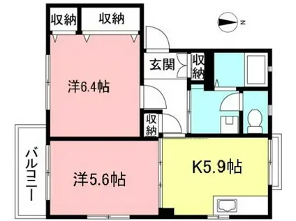 ローズガーデンK(2K/1階)の間取り写真