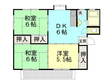 ハウスサトウA棟(3DK/2階)の間取り写真