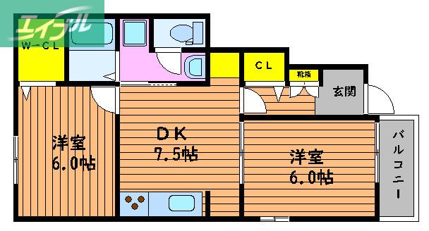 ハアラン御津(2DK/1階)の間取り写真