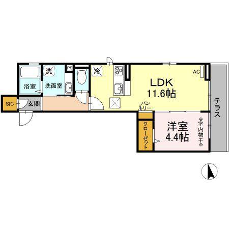 ラウレア(1LDK/1階)の間取り写真