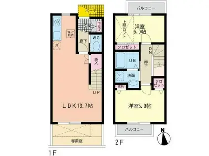 木屋瀬第一ハイツ(2LDK/1階)の間取り写真