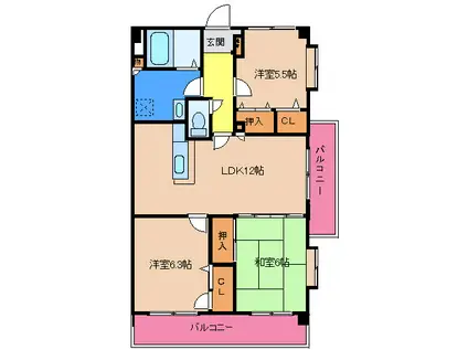 プレステージ和白V(3LDK/3階)の間取り写真