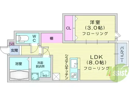 ESCONDIT卸町2(1LDK/1階)の間取り写真