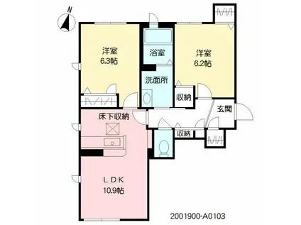 ラ・シャルール(2LDK/1階)の間取り写真