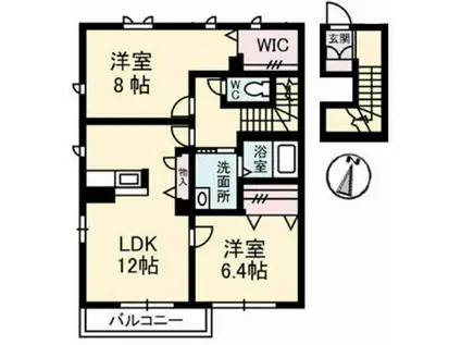 デルマール楽々園(2LDK/2階)の間取り写真