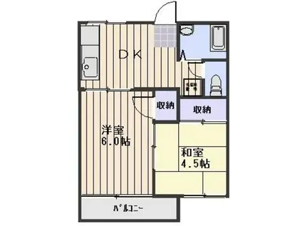 コーポハピネスA棟(2DK/2階)の間取り写真