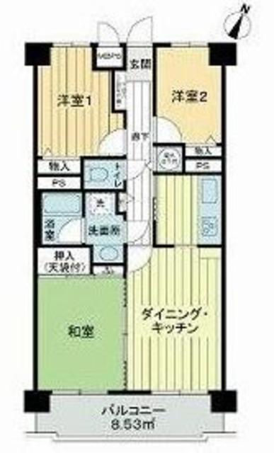 ライオンズマンション川口芝公園(3DK/2階)の間取り写真