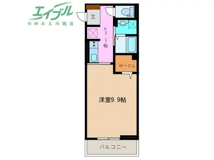 リエート中央町(1K/1階)の間取り写真