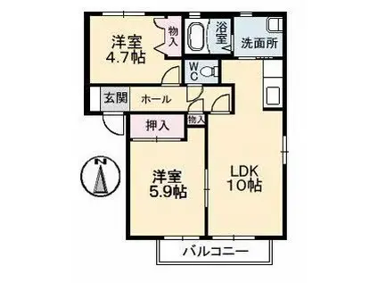 レジデンス古城 A棟(2LDK/1階)の間取り写真