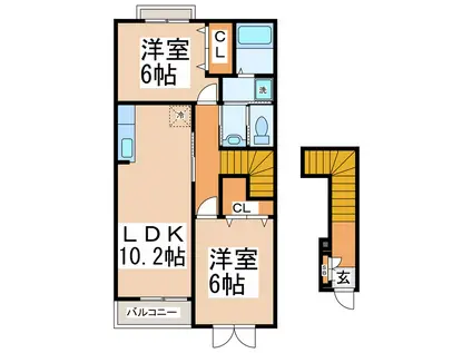 ランドヒルズA・B・C(2LDK/2階)の間取り写真