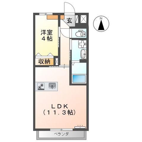 フローラハイツ飛田(1LDK/1階)の間取り写真