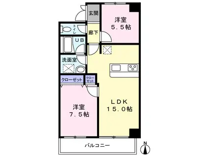 グランバトーM(2LDK/5階)の間取り写真