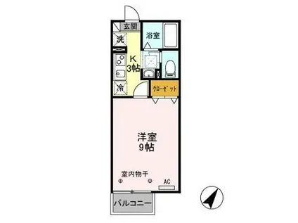 リビングカメリア B(1K/1階)の間取り写真