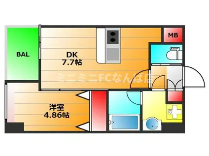 プレジオ難波アジアン(1DK/13階)の間取り写真