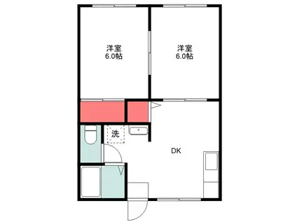 新緑とそよ風のファミールハイツ(2DK/2階)の間取り写真