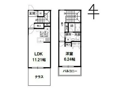 グランゲート滝川(1LDK/1階)の間取り写真