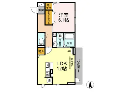イーストナイン(1LDK/2階)の間取り写真
