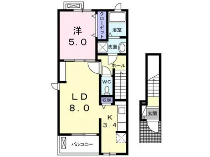 ヒルサイドハウス(1LDK/2階)の間取り写真