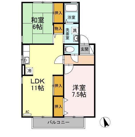 グランディールUB棟(2LDK/2階)の間取り写真