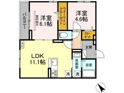 D PAINA 鴨居II(2LDK/3階)の間取り写真