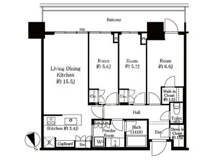 パークタワー勝どきミッド(3LDK/38階)の間取り写真