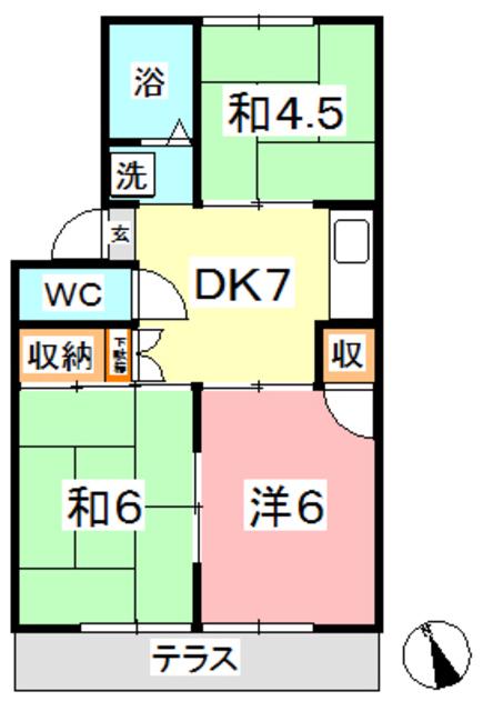 プレジール堀田 4号棟(3DK/2階)の間取り写真