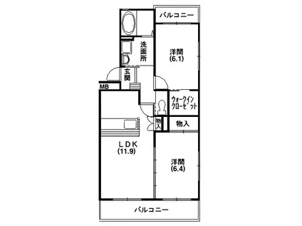 リバーハイツ 山神(2LDK/1階)の間取り写真