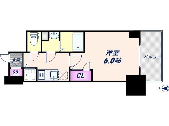 エスリード本町レジデンス(1K/2階)の間取り写真