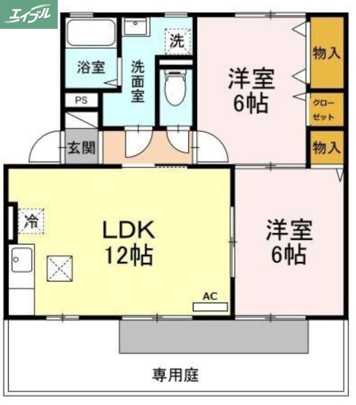 サンライズ北新保 B(2LDK/1階)の間取り写真