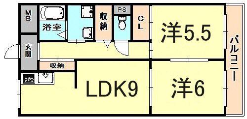 アネックス古結II(2LDK/4階)の間取り写真