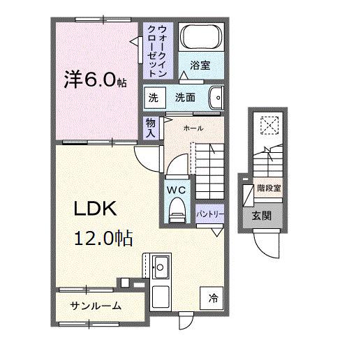 シャンテ カノンB(1LDK/2階)の間取り写真