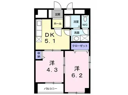 ビューティフルライフ(2DK/3階)の間取り写真