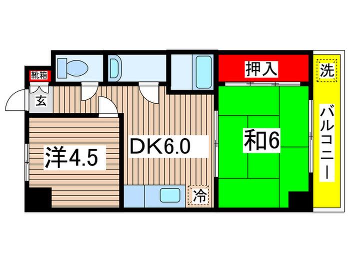 VILLA SUNNEYSIDE(2DK/4階)の間取り写真