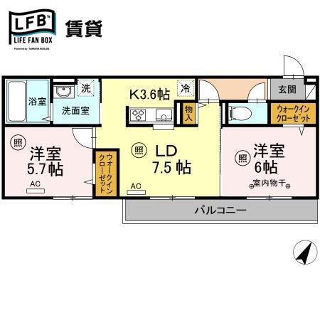 ヒルズライフ B棟(2LDK/3階)の間取り写真
