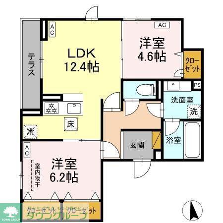 ラ・ペッシュ(2LDK/1階)の間取り写真