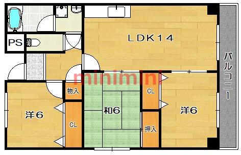 エスポワール南茨木(3LDK/5階)の間取り写真