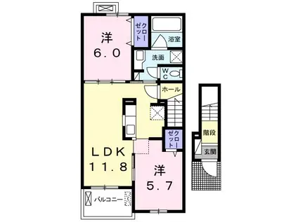 メゾン遙(2LDK/2階)の間取り写真
