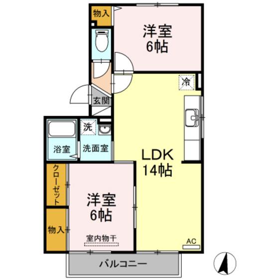 ビッグフィールド(2LDK/2階)の間取り写真