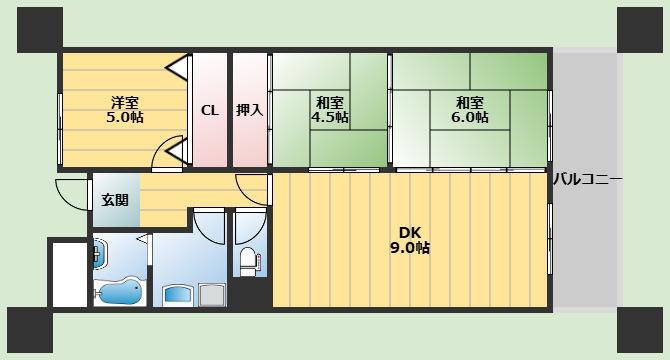 アスティオン江坂(3LDK/2階)の間取り写真