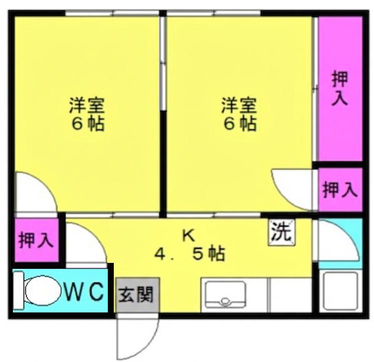 ペディコート加古川(2K/2階)の間取り写真