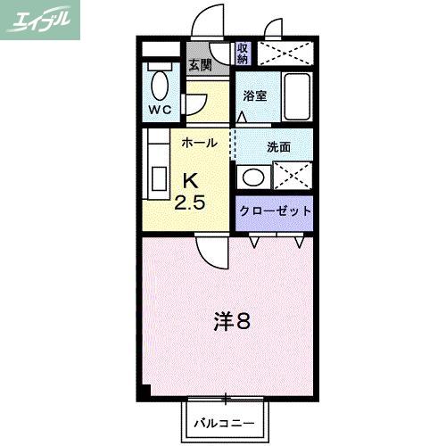 プロスペルA(1K/1階)の間取り写真